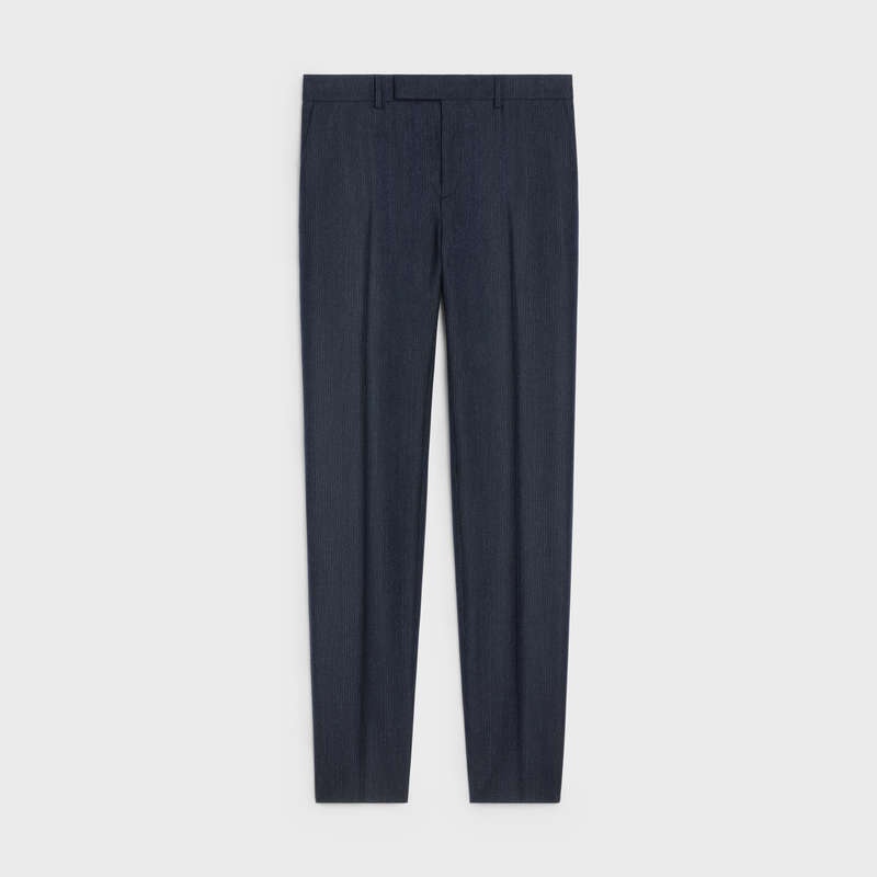 Pantalons Celine Classiche Rayé Flannel Bleu Marine | CL-592026