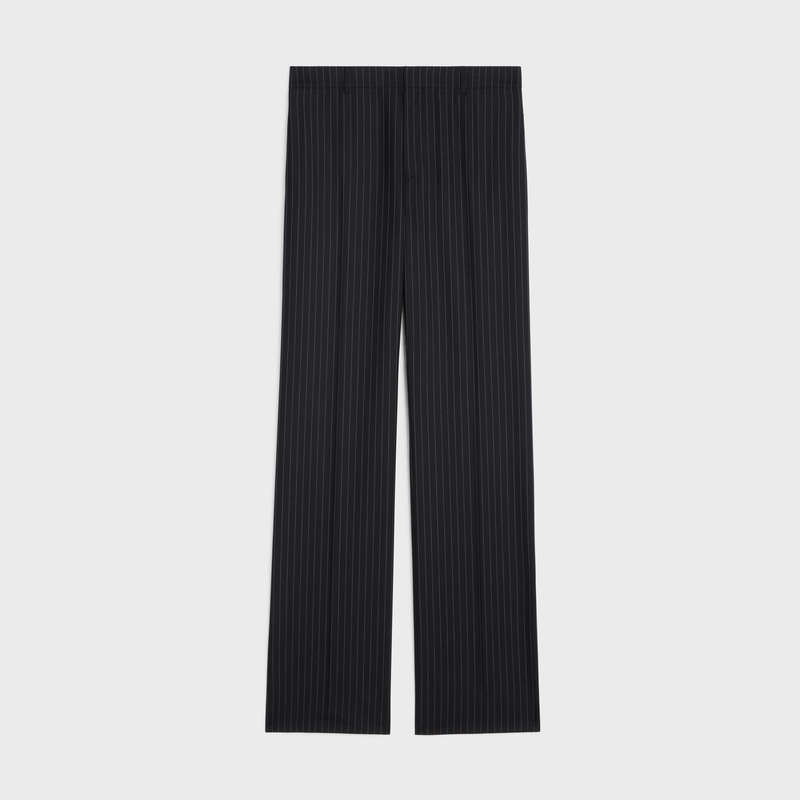 Pantalons Celine Droit In Rayé Laine Noir | CL-592009