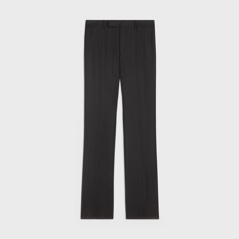 Pantalons Celine Flared Cropped In Rayé Laine Noir | CL-592013