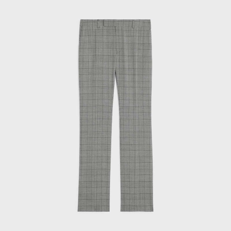 Pantalons Celine Flared In Checked Laine Grise | CL-592016