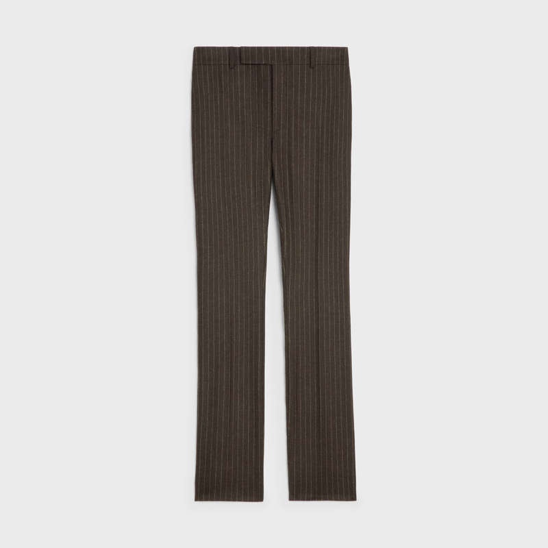 Pantalons Celine Flared In Rayé Flannel Marron | CL-592014