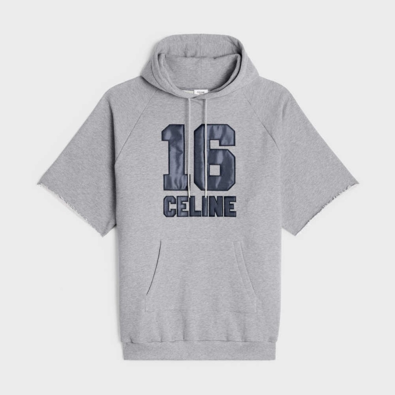 Peignoir Celine 16 Hoodie In Coton Fleece Grise Bleu Marine | CL-592880