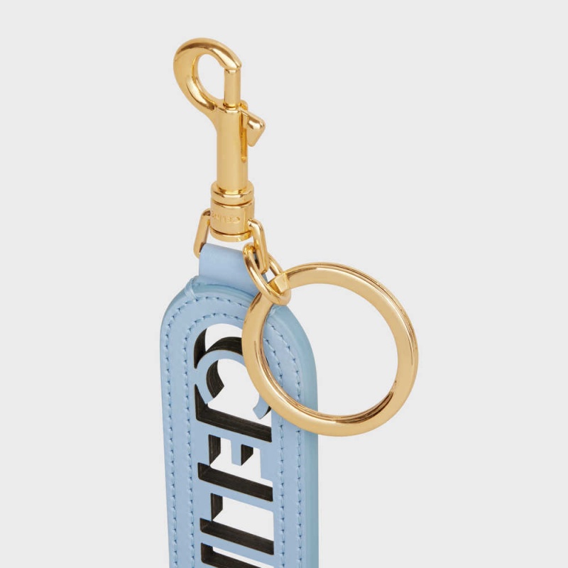 Petite Maroquinerie Celine Perforated Keyring Charm In Smooth Calfskin Bleu | CL-592900