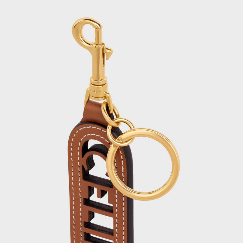 Petite Maroquinerie Celine Perforated Keyring Charm In Smooth Calfskin Marron | CL-592899