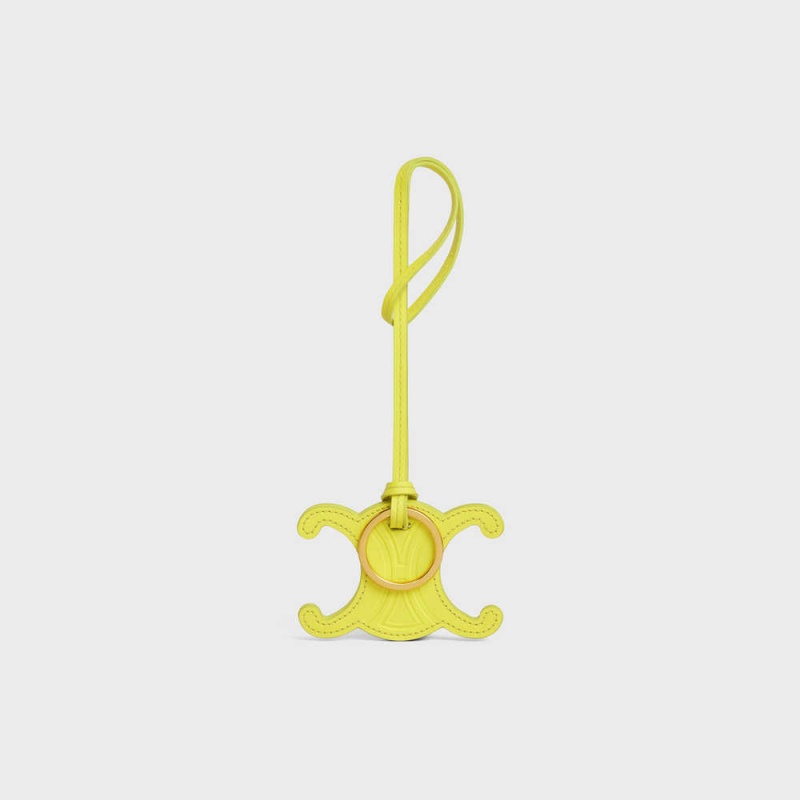 Petite Maroquinerie Celine Triomphe Keyring Charm In Smooth Calfskin Citron | CL-592896