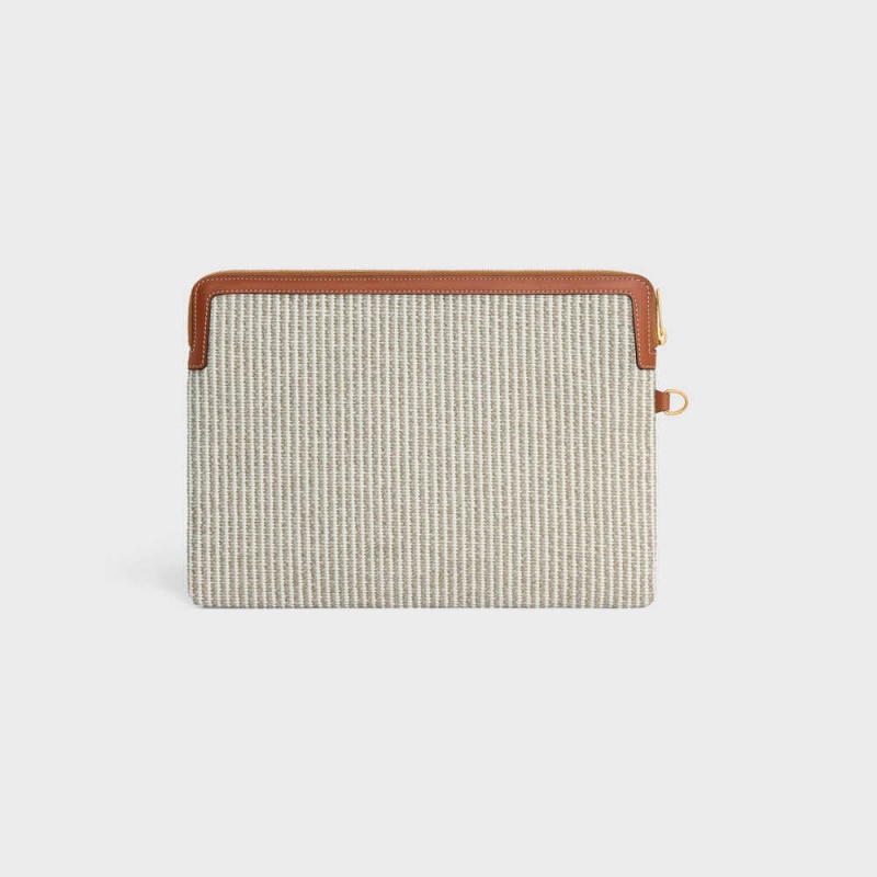 Pochettes Celine Brides Cuir Triomphe In Rayé Textile And Calfskin Beige | CL-592886