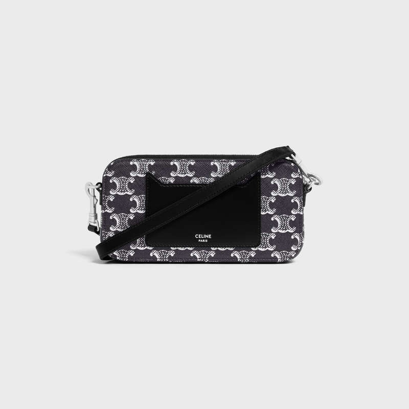 Pochettes Celine Horizontal Pouch In Triomphe Tela And Calfskin Argent Noir | CL-591779