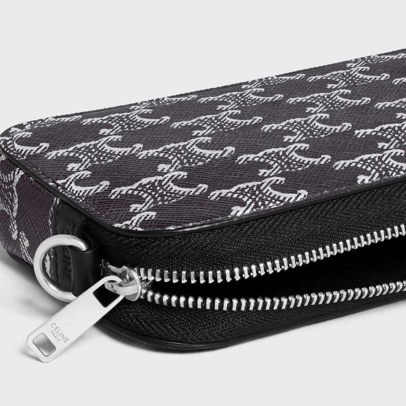 Pochettes Celine Horizontal Pouch In Triomphe Tela And Calfskin Argent Noir | CL-591779