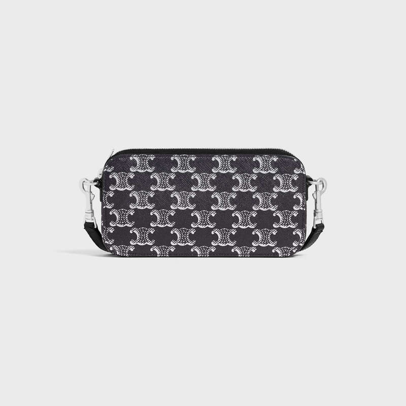 Pochettes Celine Horizontal Pouch In Triomphe Tela And Calfskin Argent Noir | CL-591779