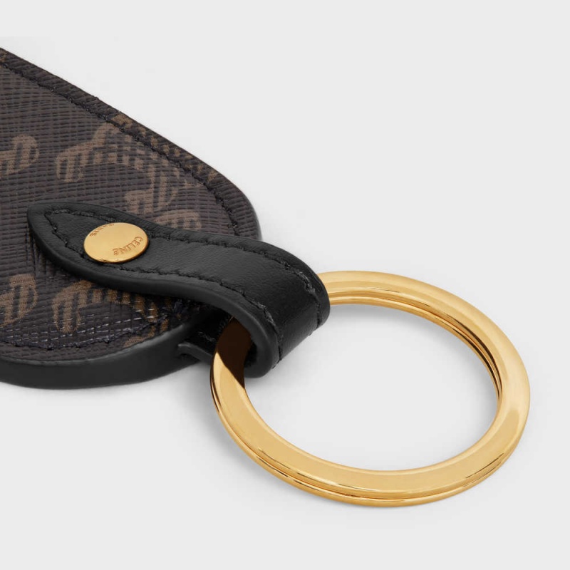 Pochettes Celine Key Holder In Triomphe Tela And Calfskin Noir | CL-592893