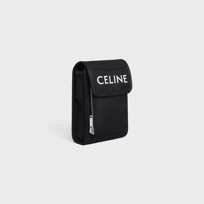 Pochettes Celine Randonnée Flap Phone Pouch In Nylon With Celine Print Noir | CL-591783