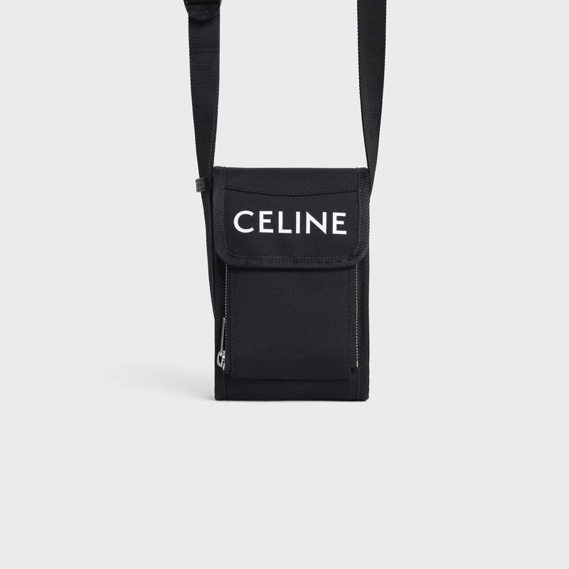 Pochettes Celine Randonnée Flap Phone Pouch In Nylon With Celine Print Noir | CL-591783