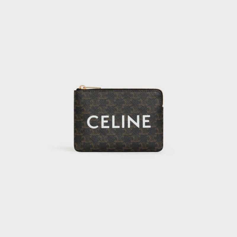 Porte-Carte Celine Coand Card Pouch Triomphe Tela Noir | CL-592957