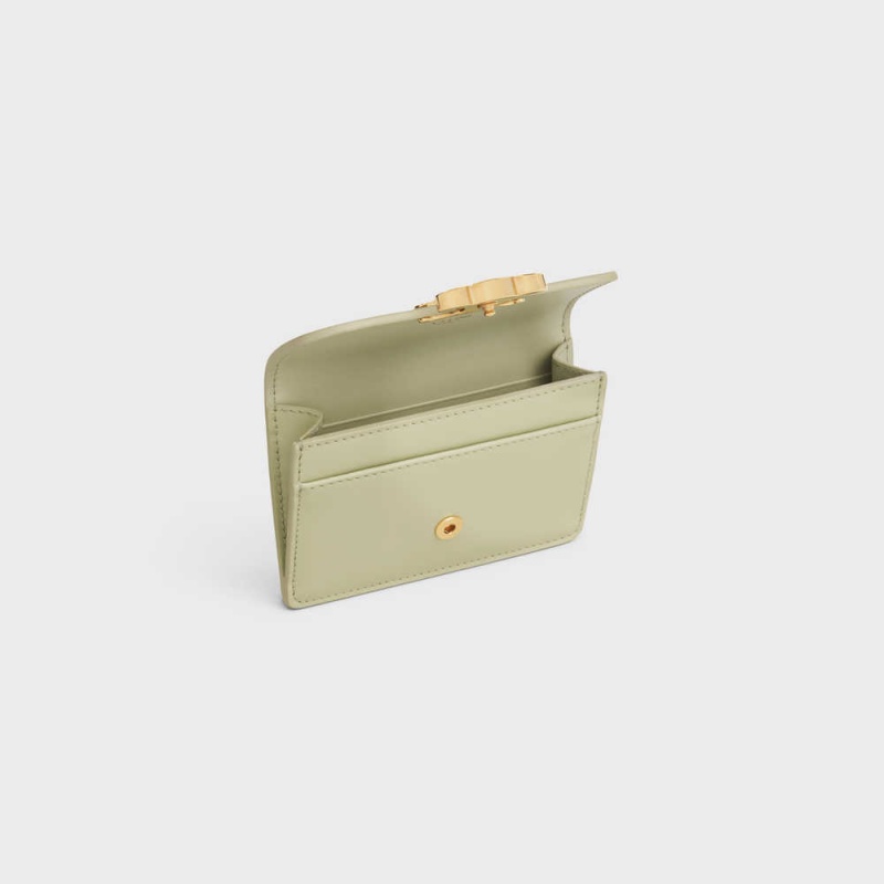 Porte-Carte Celine Flap Triomphe Shiny Calfskin Vert | CL-592948