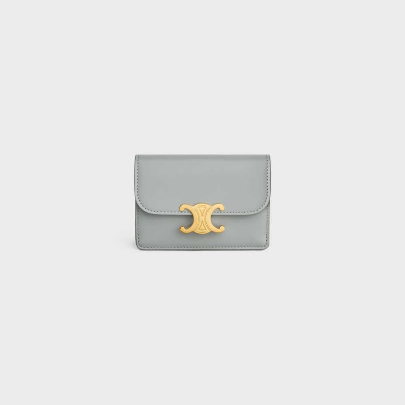 Porte-Carte Celine Flap Triomphe Shiny Calfskin Bleu | CL-592947