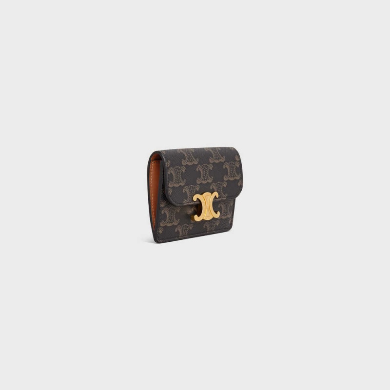 Porte-Carte Celine Flap Triomphe Triomphe Tela Marron | CL-592949