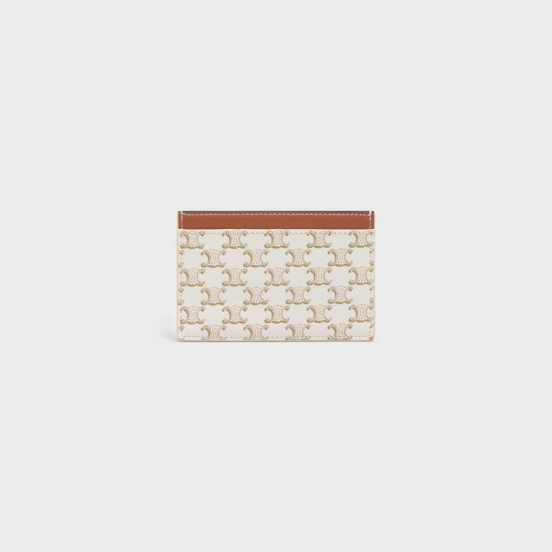 Porte-Carte Celine Triomphe Tela With Print Blanche Marron | CL-592960