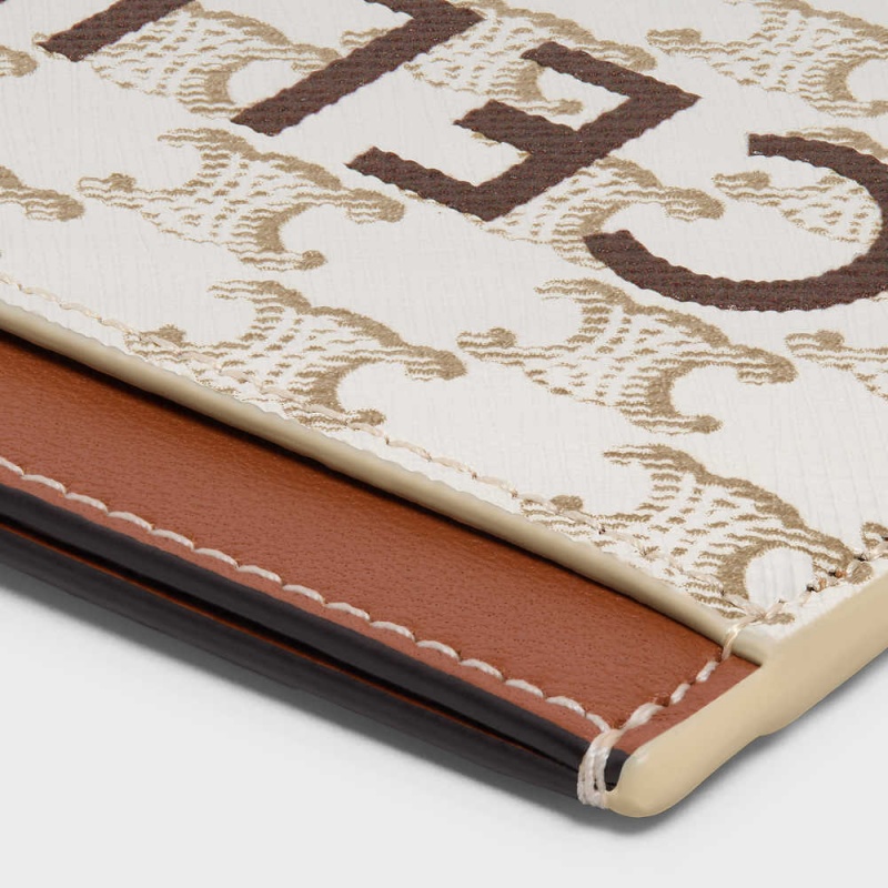 Porte-Carte Celine Triomphe Tela With Print Blanche Marron | CL-592960