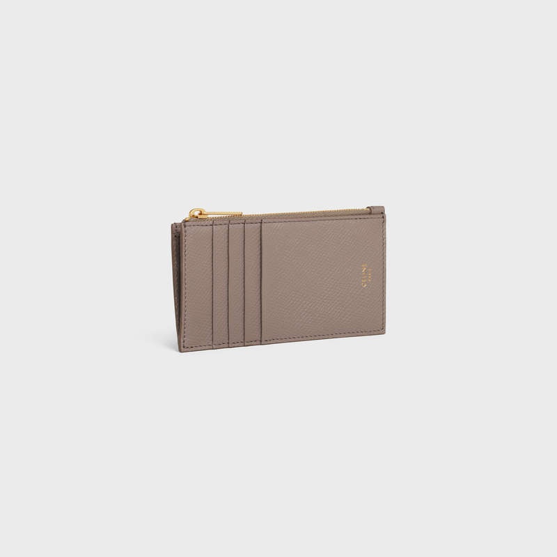 Porte-Carte Celine Zipped Compact Essentials In Grained Calfskin Grise | CL-591811