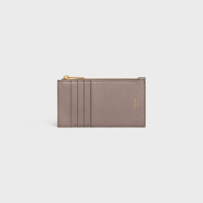 Porte-Carte Celine Zipped Compact Essentials In Grained Calfskin Grise | CL-591811