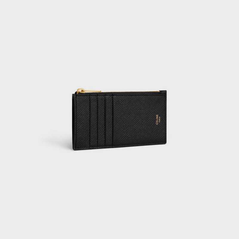 Porte-Carte Celine Zipped Compact Essentials Grained Calfskin Noir | CL-592962