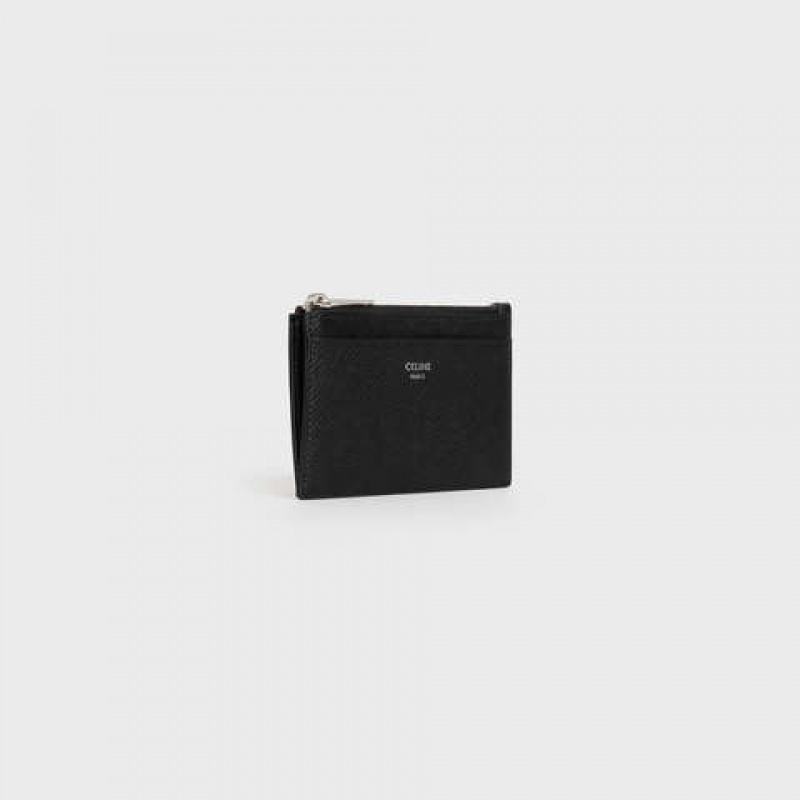 Porte-Carte Celine Zipped In Grained Calfskin Noir | CL-591807