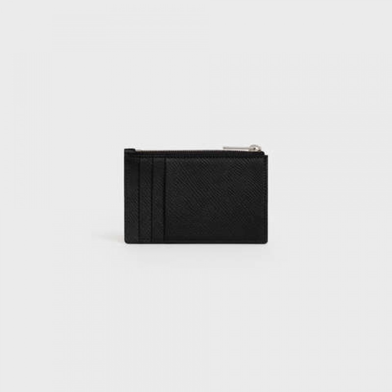 Porte-Carte Celine Zipped In Grained Calfskin Noir | CL-591807