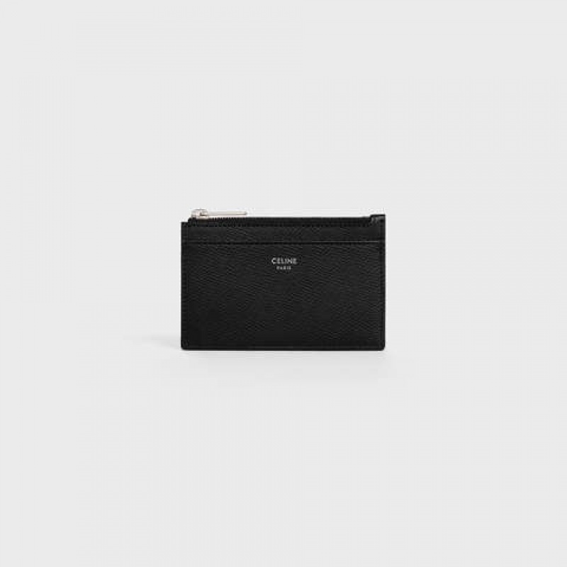 Porte-Carte Celine Zipped In Grained Calfskin Noir | CL-591807