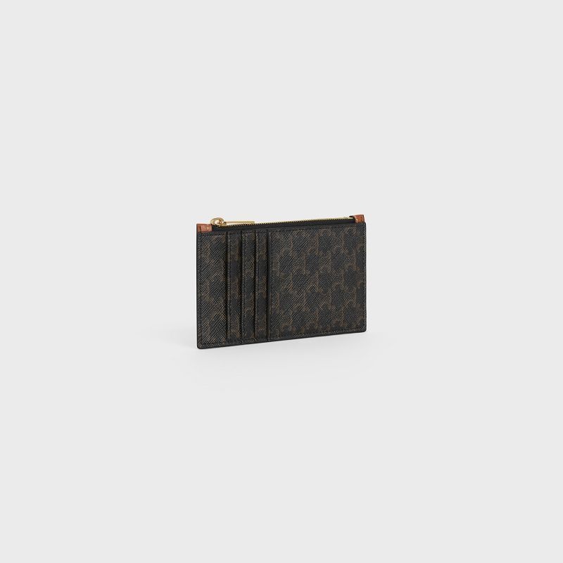 Porte-Carte Celine Zipped In Triomphe Tela And Marron | CL-591809