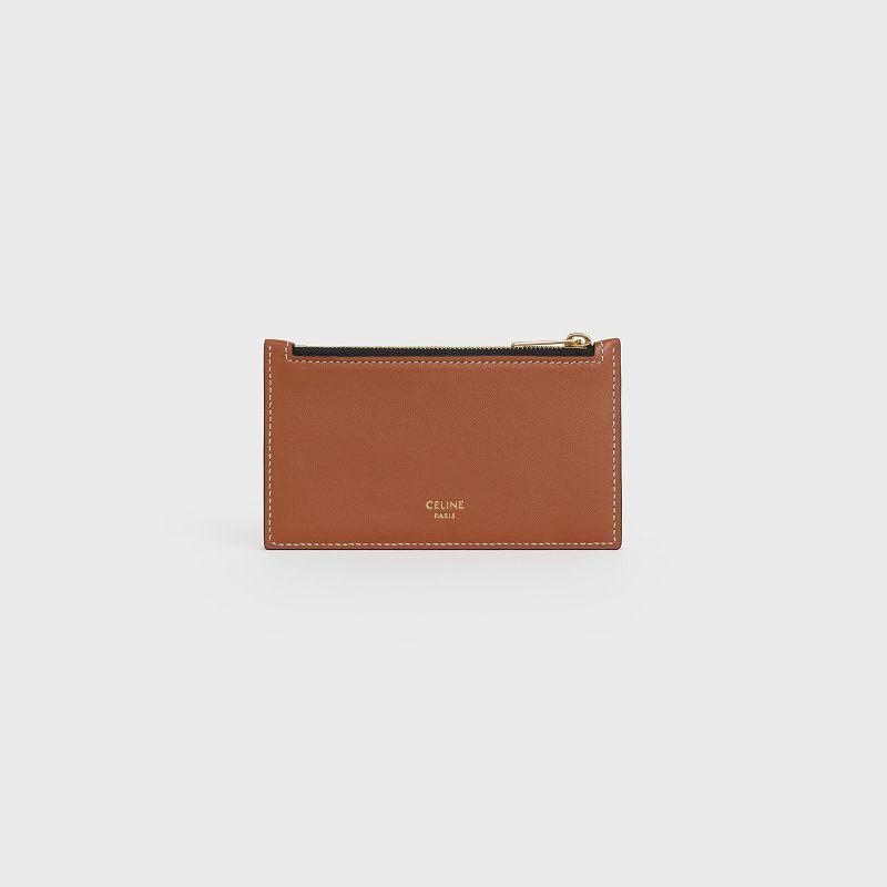 Porte-Carte Celine Zipped In Triomphe Tela And Marron | CL-591809