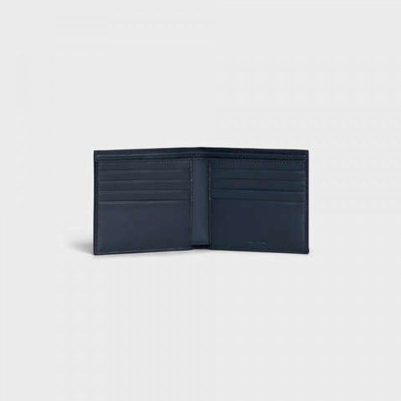 Portefeuilles Celine Bi-fold In Grained Calfskin Bleu Marine Bleu | CL-591790