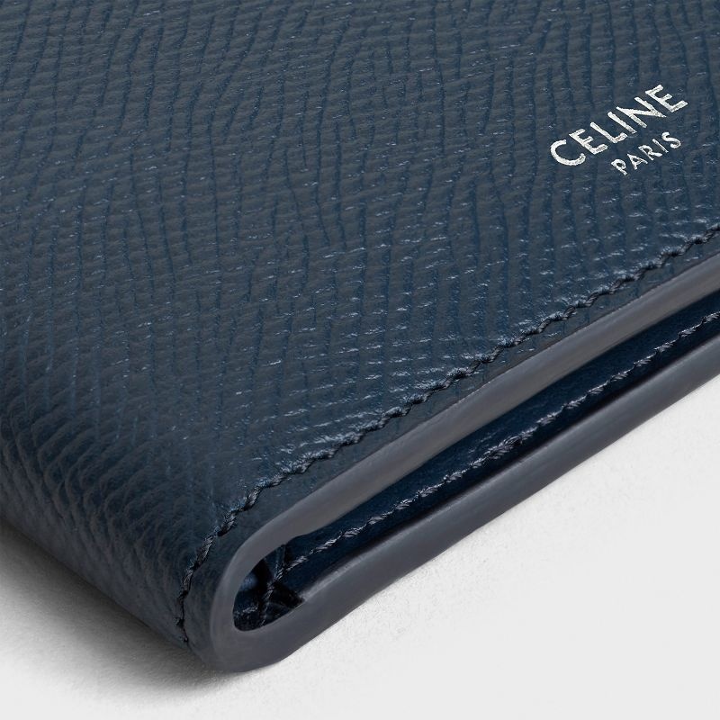 Portefeuilles Celine Bi-fold In Grained Calfskin Bleu Marine Bleu | CL-591790