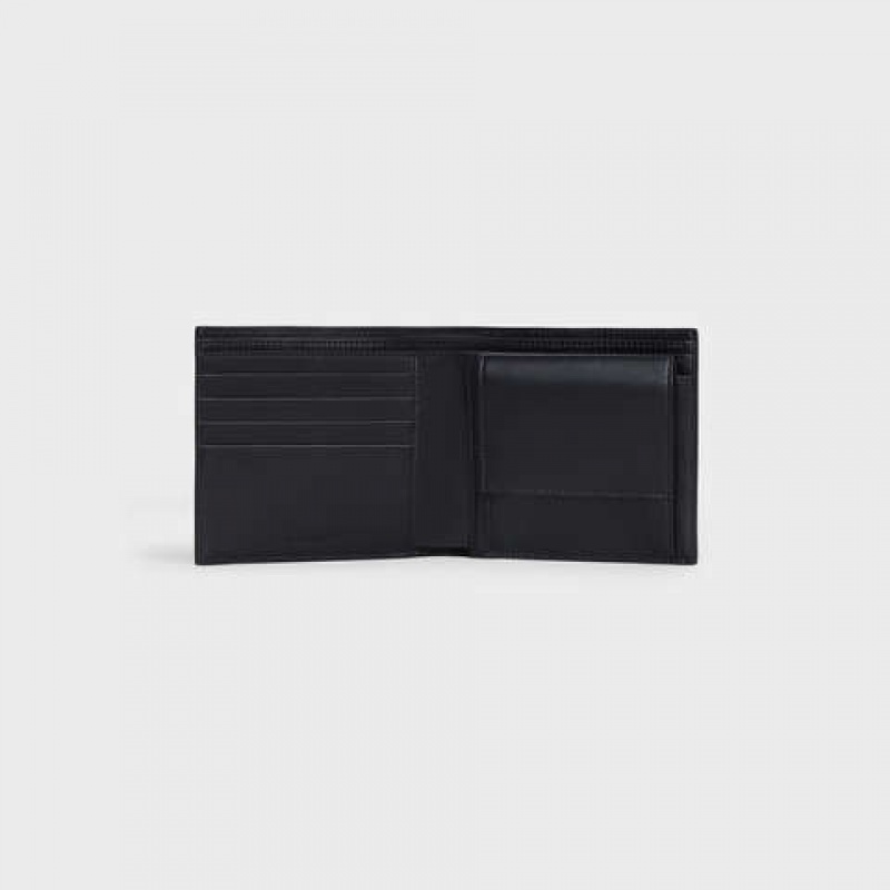 Portefeuilles Celine Bi-fold With Coin Compartment In Grained Calfskin Noir | CL-591787