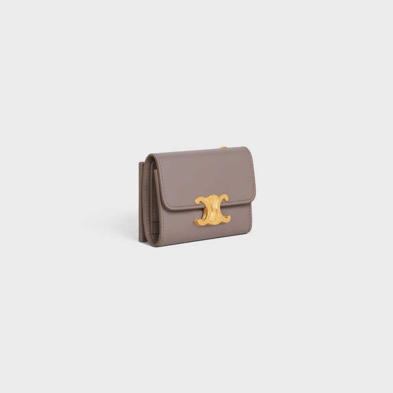 Portefeuilles Celine Compact With Coin Triomphe In Shiny Calfskin Grise | CL-592981