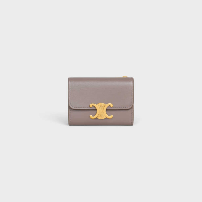 Portefeuilles Celine Compact With Coin Triomphe In Shiny Calfskin Grise | CL-592981