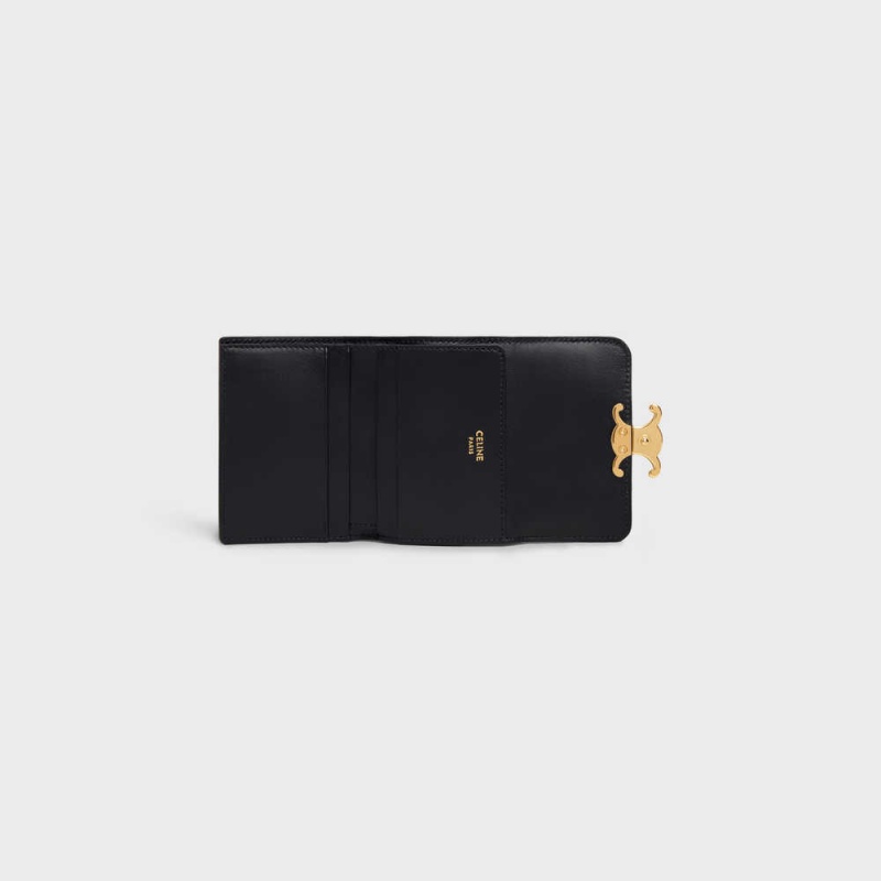 Portefeuilles Celine Compact With Coin Triomphe In Shiny Calfskin Noir | CL-592979