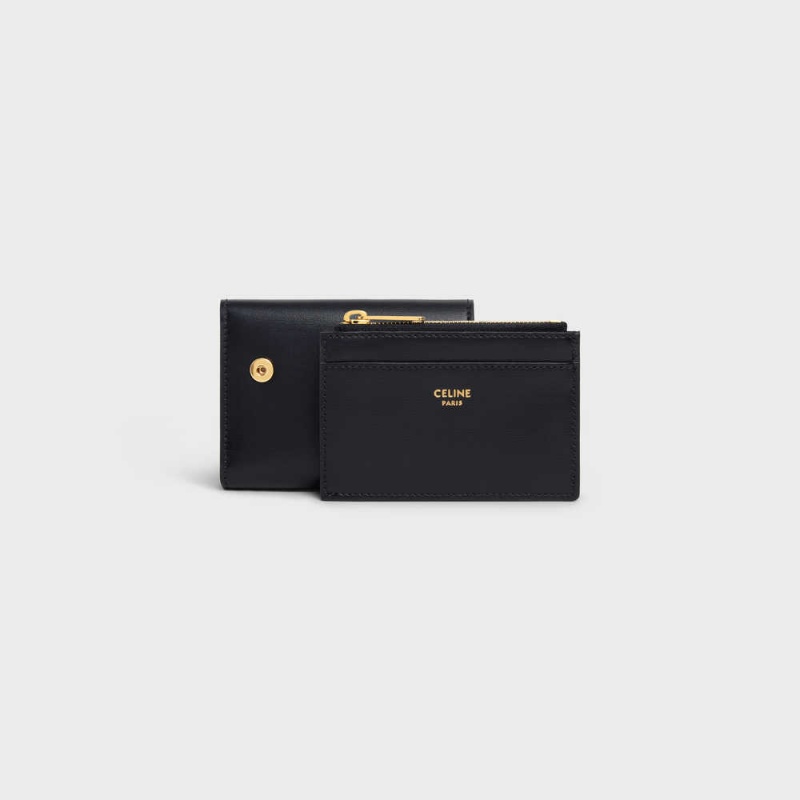 Portefeuilles Celine Compact With Coin Triomphe In Shiny Calfskin Noir | CL-592979