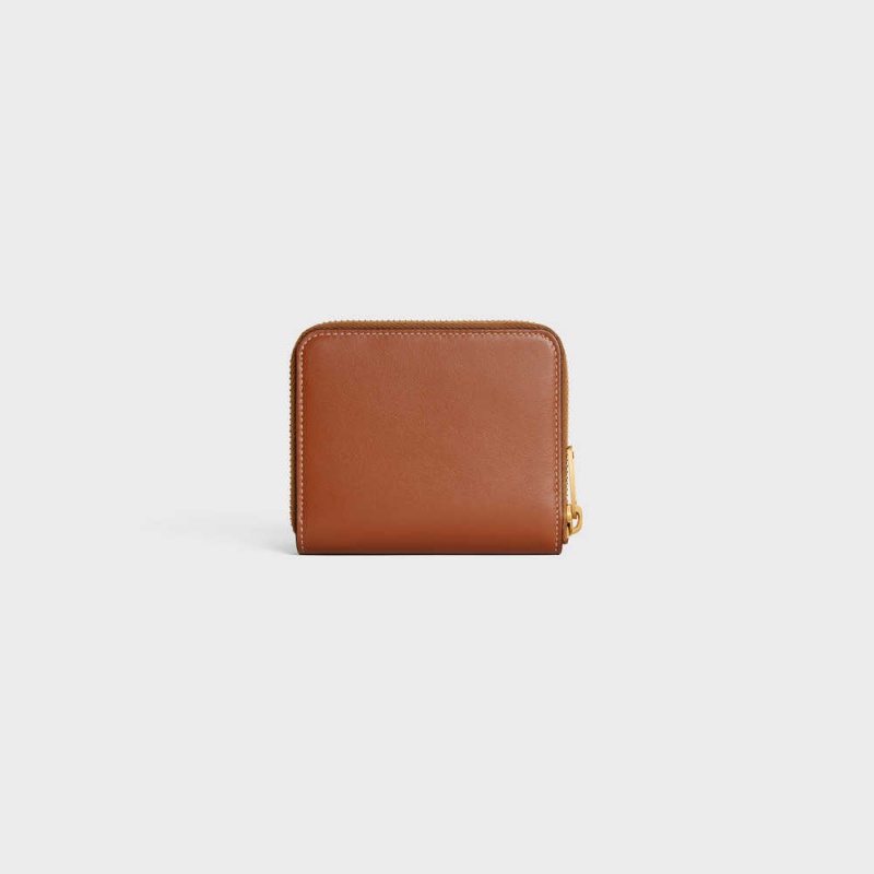 Portefeuilles Celine Compact Zipped Cuir Triomphe In Smooth Calfskin Marron | CL-592998