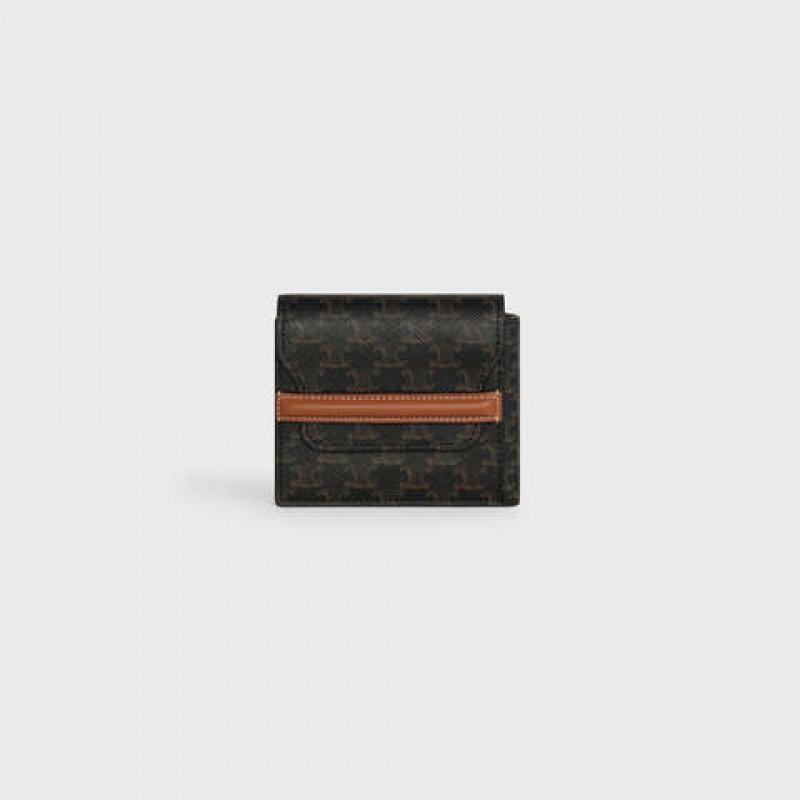 Portefeuilles Celine Flap Origami In Triomphe Tela And Marron | CL-591797