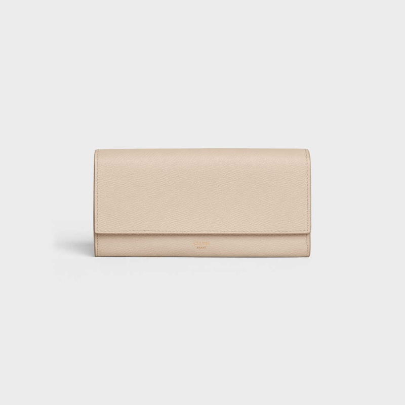 Portefeuilles Celine Large Flap In Grained Calfskin Beige | CL-592996