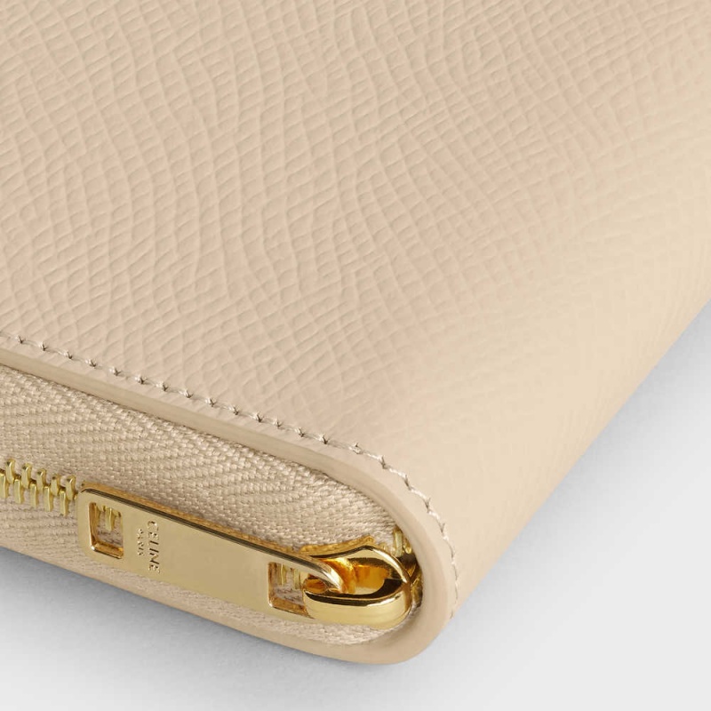 Portefeuilles Celine Large Zipped In Grained Calfskin Beige | CL-593001