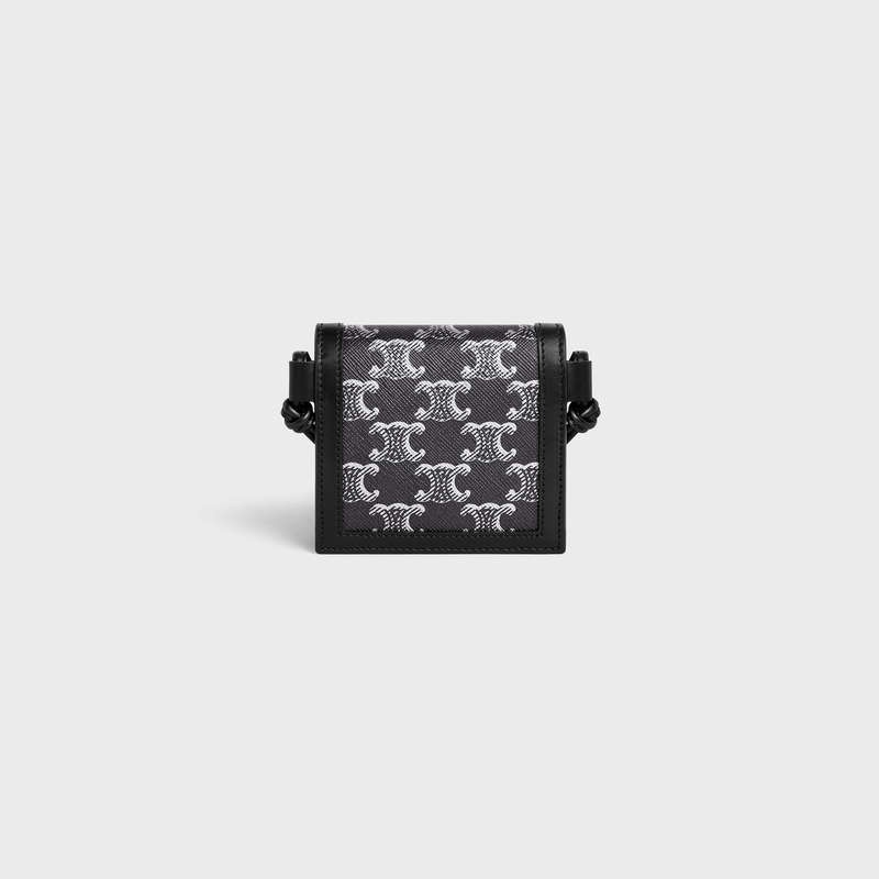 Portefeuilles Celine Nekclace In Triomphe Tela And Calfskin Argent Noir | CL-591792