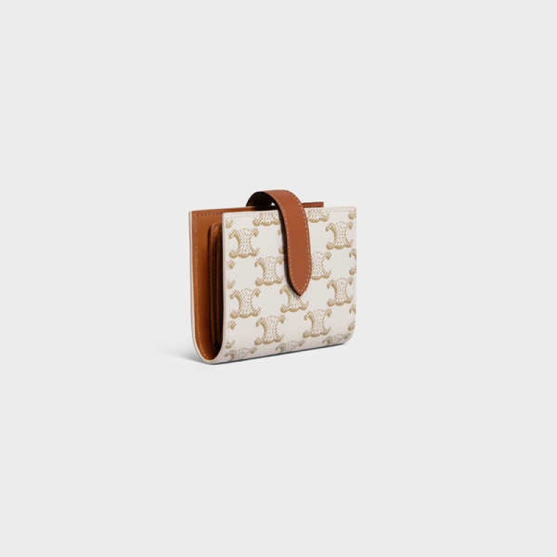 Portefeuilles Celine Small Brides Essentials In Triomphe Tela And Lambskin Blanche Marron | CL-592988