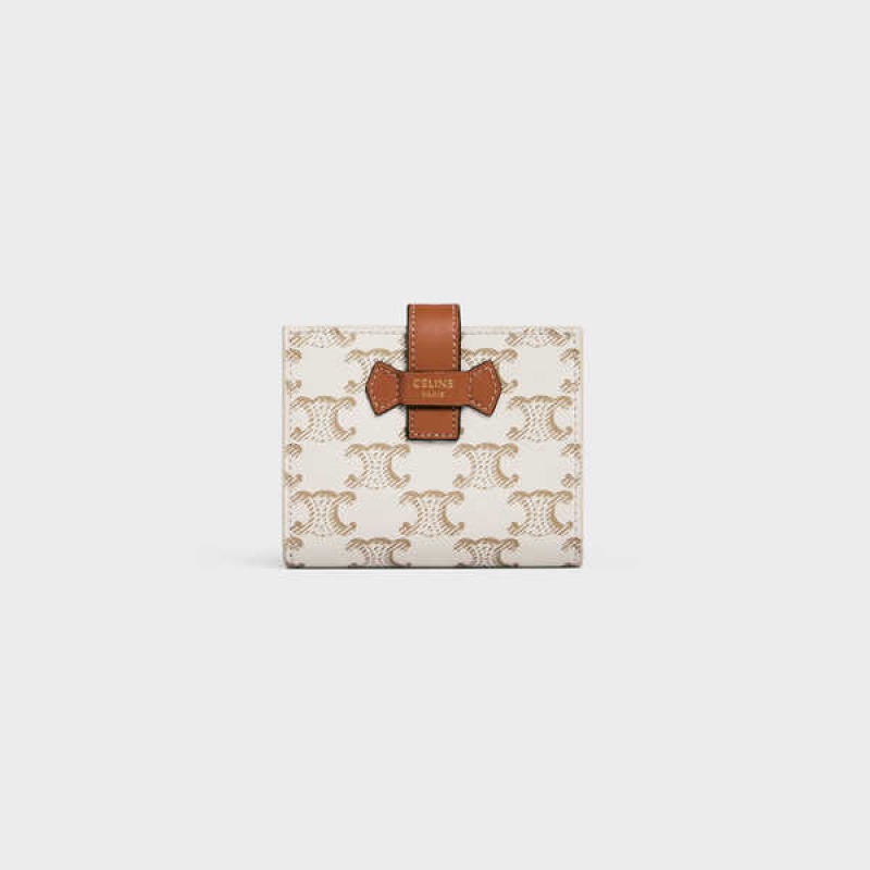 Portefeuilles Celine Small Brides Essentials In Triomphe Tela And Lambskin Blanche Marron | CL-592988