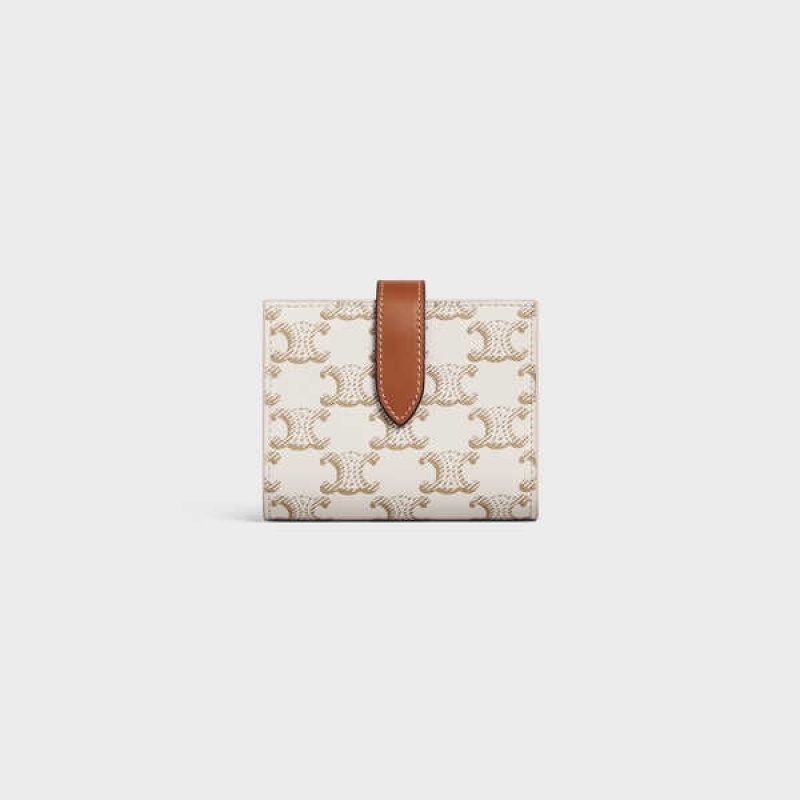 Portefeuilles Celine Small Brides Essentials In Triomphe Tela And Lambskin Blanche Marron | CL-592988