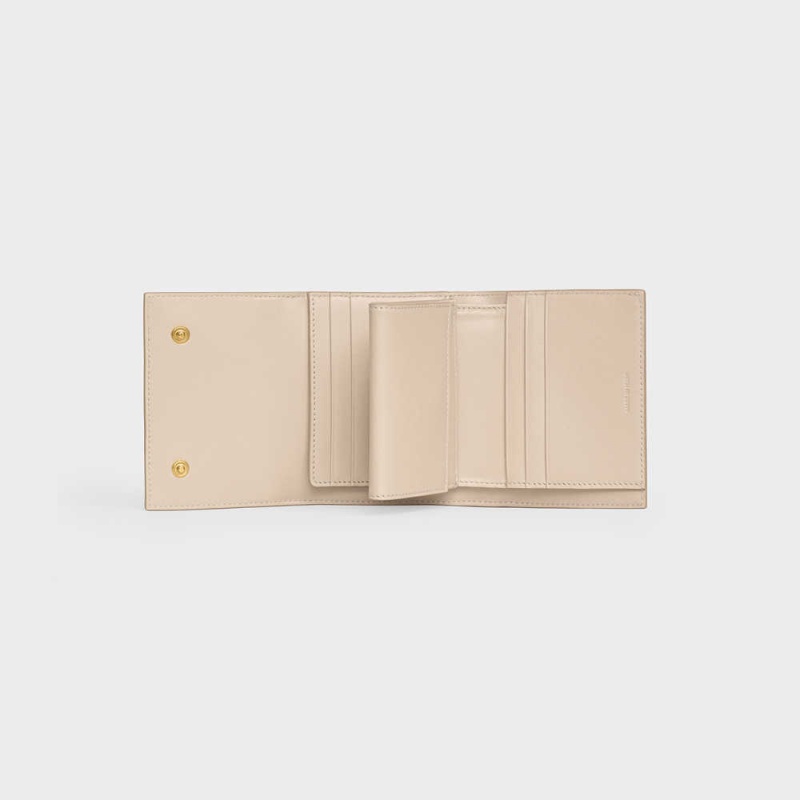 Portefeuilles Celine Small Trifold In Grained Calfskin Beige | CL-593006