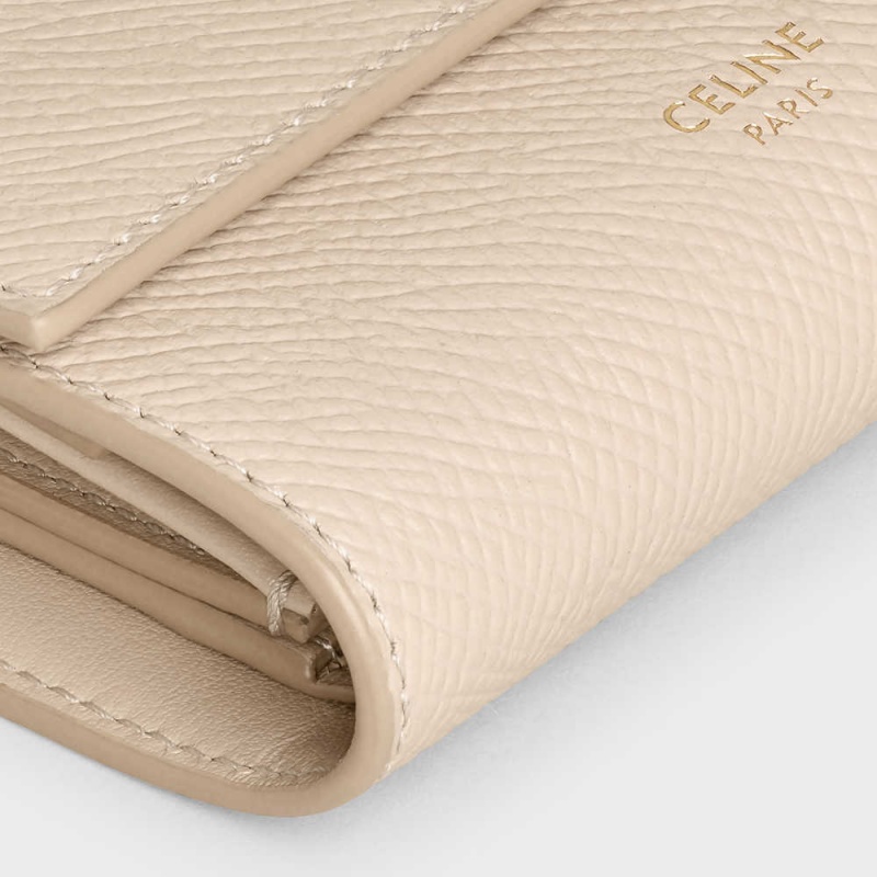 Portefeuilles Celine Small Trifold In Grained Calfskin Beige | CL-593006