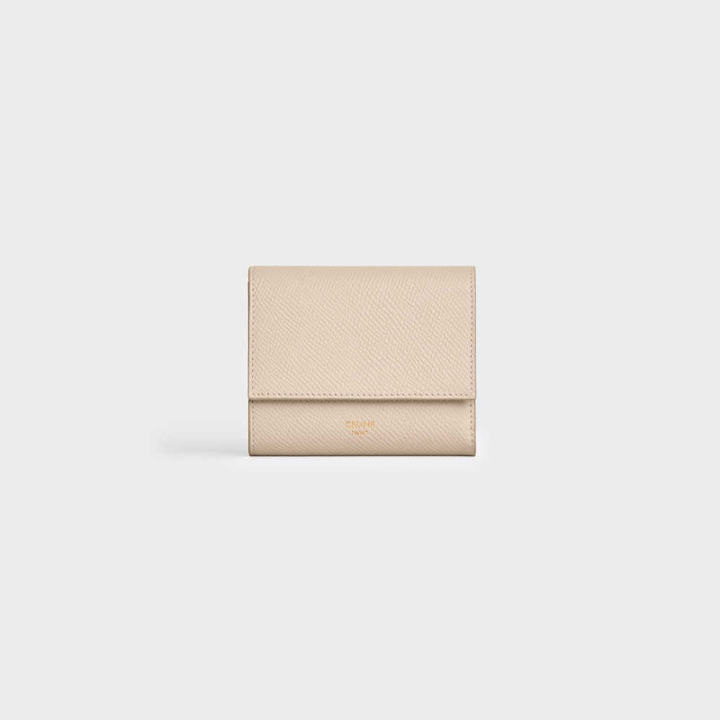 Portefeuilles Celine Small Trifold In Grained Calfskin Beige | CL-593006