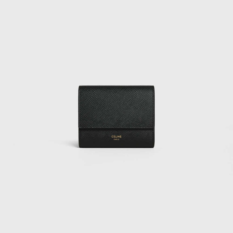 Portefeuilles Celine Small Trifold In Grained Calfskin Noir | CL-593002