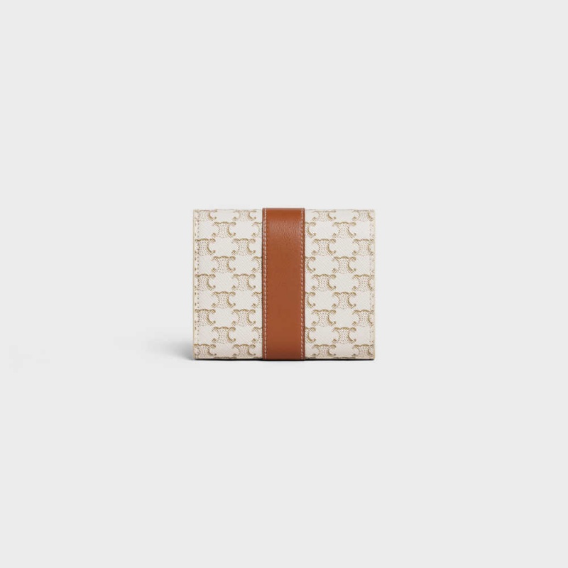 Portefeuilles Celine Small Trifold In Triomphe Tela And Lambskin Blanche Marron | CL-593005